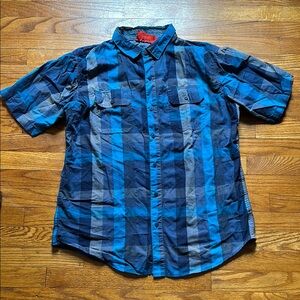 Men's Blue Plaid Short Sleeve Shirt